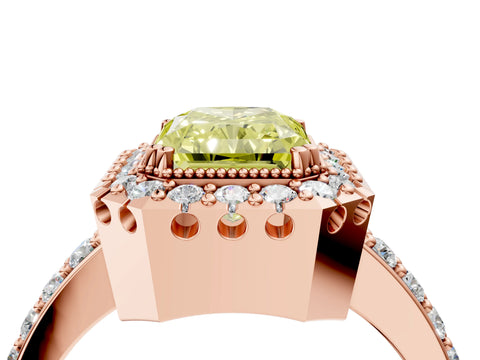 Rose gold Fancy Yellow Radiant Cut Diamond Halo Ring with Pavé Band and Prong Setting_4