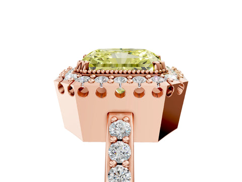 Rose gold Fancy Yellow Radiant Cut Diamond Halo Ring with Pavé Band and Prong Setting_5