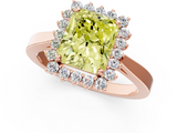 Rose gold Fancy Yellow Radiant  Cut Diamond Halo Ring with Round Brilliant Halo and Solitaire Band_89
