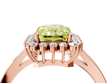 Rose gold Fancy Yellow Radiant  Cut Diamond Halo Ring with Round Brilliant Halo and Solitaire Band_92