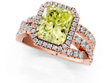 Rose gold Fancy Yellow Radiant Cut Diamond Halo Ring with Round Split Shank and Prong Setting_37
