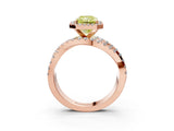 Rose gold Fancy Yellow Radiant Cut Diamond Halo Ring with Round Split Shank and Prong Setting_39