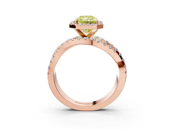 Rose Gold Radiant Cut Halo Twist Engagement Ring Setting for Fancy Yellow Center