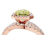 Rose gold Fancy Yellow Radiant Cut Diamond Halo Ring with Round Split Shank and Prong Setting_40