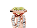 Rose gold Fancy Yellow Radiant Cut Diamond Halo Ring with Round Split Shank and Prong Setting_41