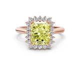 Rose gold Fancy Yellow Radiant  Cut Diamond Halo Ring with Solitaire Band and Prong Setting_53