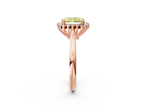 Rose gold Fancy Yellow Radiant  Cut Diamond Halo Ring with Solitaire Band and Prong Setting