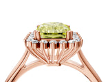 Rose gold Fancy Yellow Radiant  Cut Diamond Halo Ring with Solitaire Band and Prong Setting_57