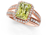 Rose gold Fancy Yellow Radiant Cut Diamond Halo Ring with Split Shank Pavé Band and Four-Prong Setting_1