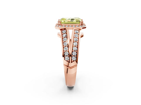 Rose gold Fancy Yellow Radiant Cut Diamond Halo Ring with Split Shank Pavé Band and Four-Prong Setting_2