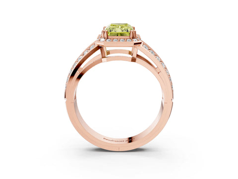 Rose gold Fancy Yellow Radiant Cut Diamond Halo Ring with Split Shank Pavé Band and Four-Prong Setting_3