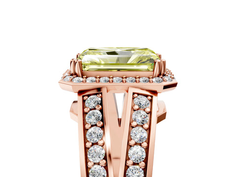 Rose gold Fancy Yellow Radiant Cut Diamond Halo Ring with Split Shank Pavé Band and Four-Prong Setting_5