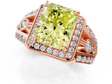 Rose gold Fancy Yellow Radiant Cut Diamond Halo Ring with Split Shank and Bezel Accents and Four-Prong Setting_1