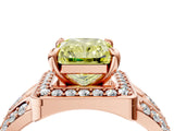 Rose gold Fancy Yellow Radiant Cut Diamond Halo Ring with Split Shank and Bezel Accents and Four-Prong Setting_4