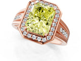 Rose gold Fancy Yellow Radiant Cut Diamond Halo Ring with Split Shank and Bezel Accents and Prong Setting_1