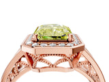 Rose gold Fancy Yellow Radiant Cut Diamond Halo Ring with Split Shank and Bezel Accents and Prong Setting_4