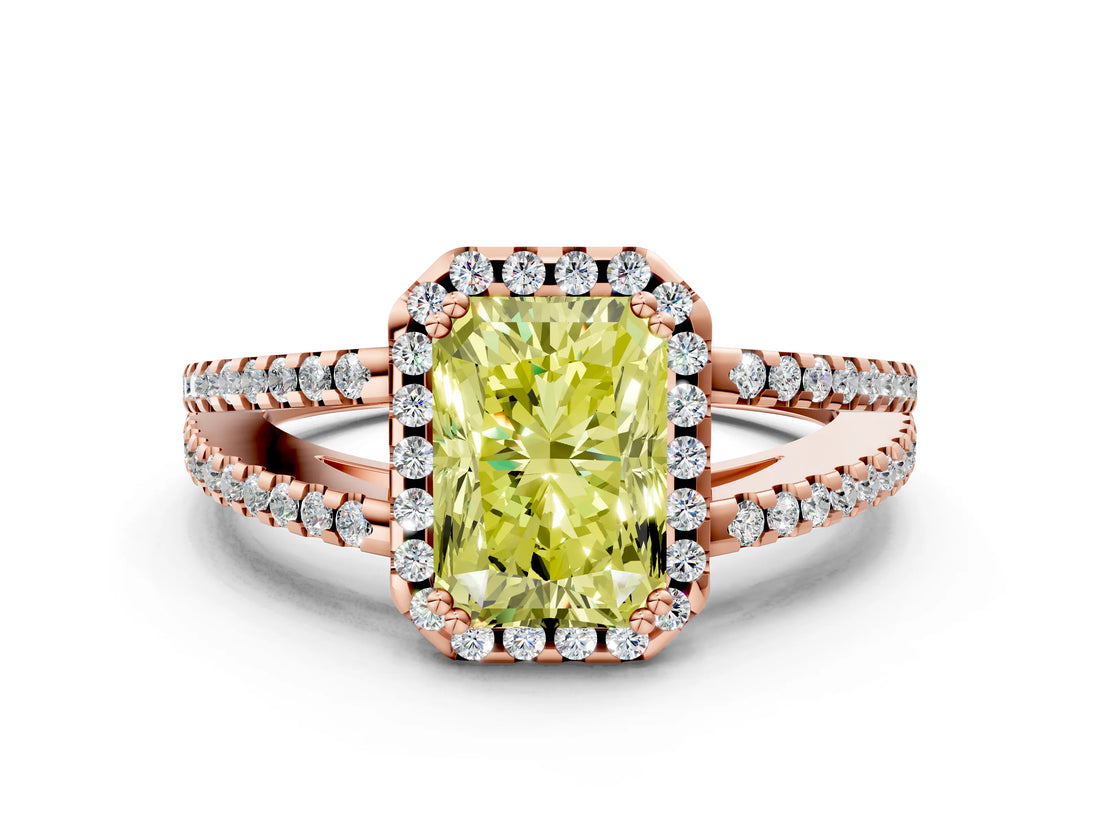 Rose gold Fancy Yellow Radiant Cut Diamond Halo Split Shank Engagement Ring_39