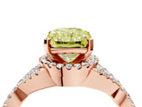 Rose gold Fancy Yellow Radiant Cut Diamond  Halo Twist Band Solitaire Prong Setting Ring_28