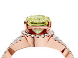 Rose gold Fancy Yellow Radiant Cut Diamond  Halo Twist Band Solitaire Prong Setting Ring_58