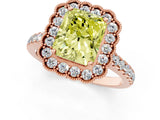 Rose gold Fancy Yellow Radiant  Cut Diamond Milgrain Floral Halo Engagement Ring with Pavé Band_16