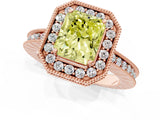Rose gold Fancy Yellow Radiant Cut Diamond Milgrain Halo Engagement Ring with Round Pavé Band and Prong Setting_25