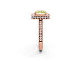 Rose gold Fancy Yellow Radiant Cut Diamond Milgrain Halo Engagement Ring with Round Pavé Band and Prong Setting_26