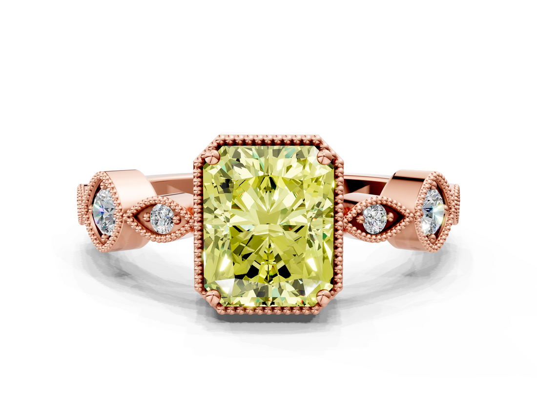 Rose gold Fancy Yellow Radiant  Cut Diamond Milgrain Marquise Band with Prong Setting_3