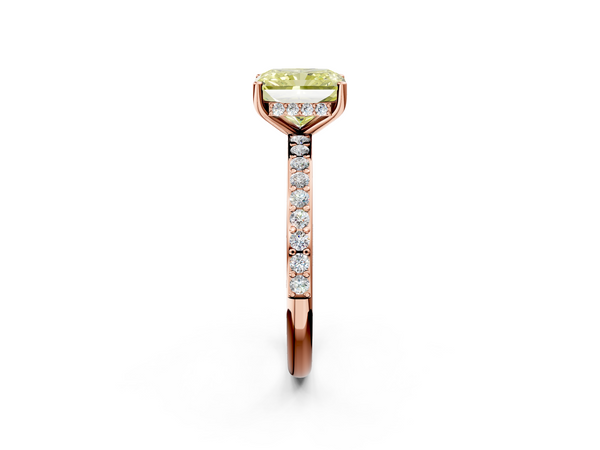 Rose gold Fancy Yellow Radiant  Cut Diamond Pavé Band Ring with Four-Prong Setting