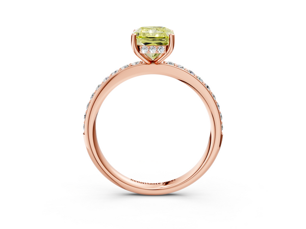 Rose gold Fancy Yellow Radiant  Cut Diamond Pavé Band Ring with Four-Prong Setting