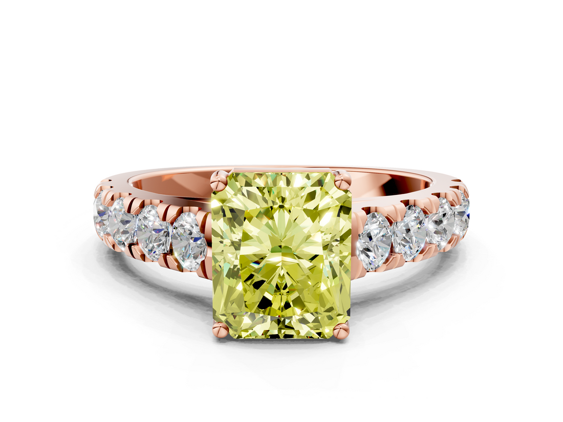 Rose gold Fancy Yellow Radiant  Cut Diamond Pavé Band Solitaire with Four-Prong Setting_3
