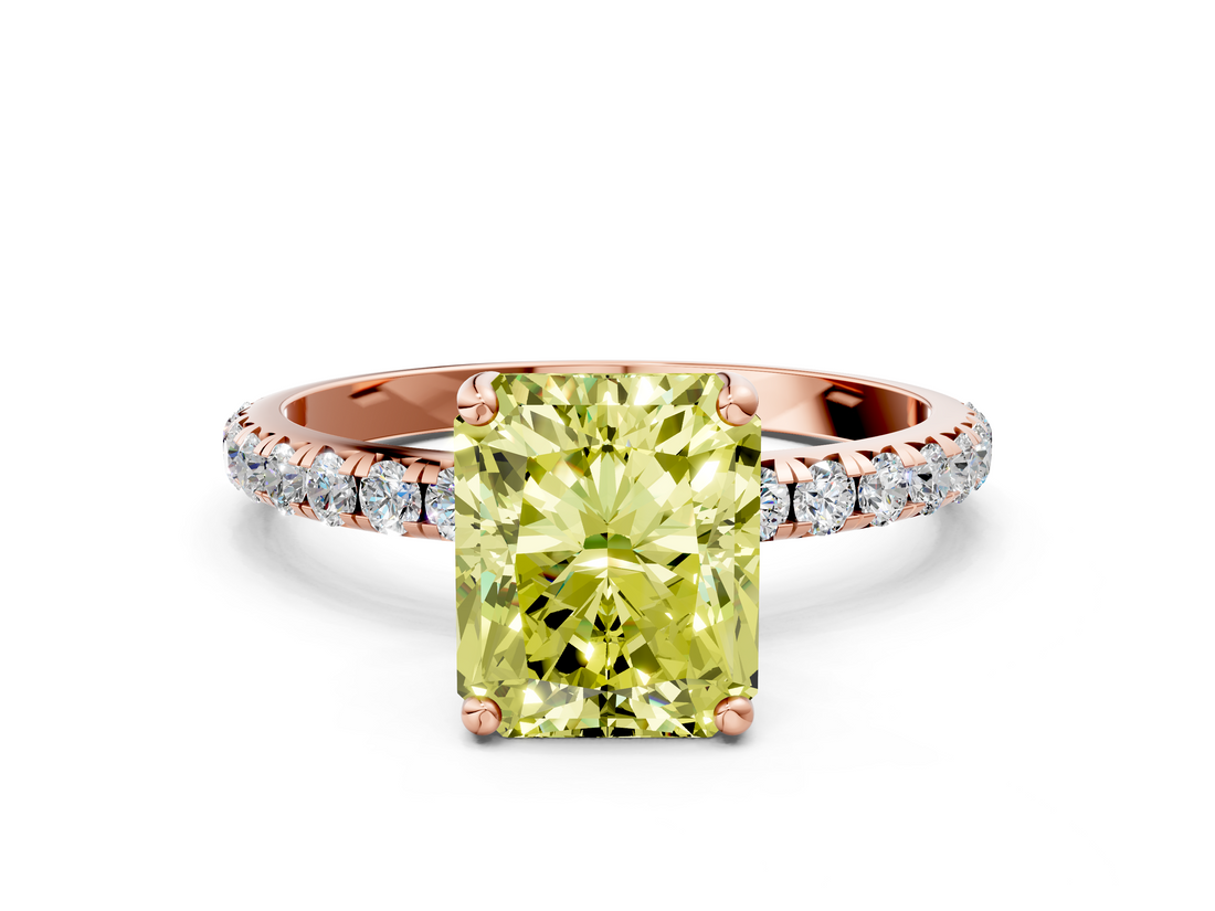 Rose gold Fancy Yellow Radiant  Cut Diamond Pavé Band Solitaire with Four-Prong Setting_3