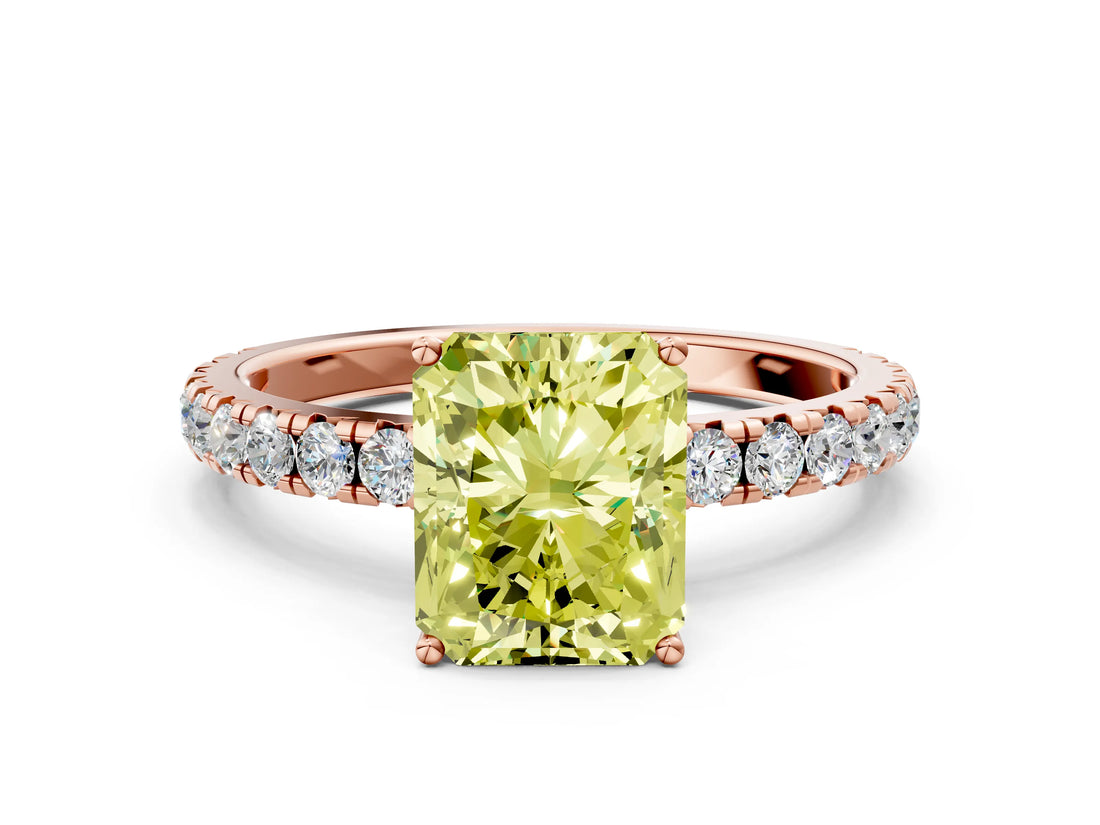 Rose gold Fancy Yellow Radiant Cut Diamond Pavé Solitaire Engagement Ring with Four-Prong Setting_54