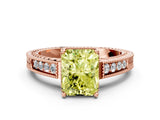 Rose gold Fancy Yellow Radiant Cut Diamond Ring with Milgrain Pavé Band and Four-Prong Setting_20