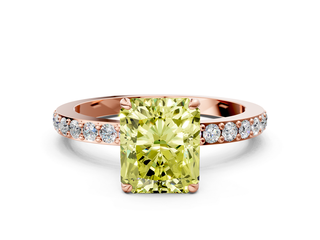 Rose gold Fancy Yellow Radiant  Cut Diamond Ring with Pavé Band and Four-Prong Setting_112