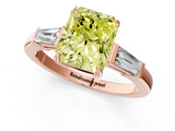 Rose gold Fancy Yellow Radiant  Cut Diamond Ring with Tapered Baguette Side Stones in Four-Prong Setting_4