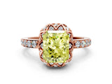 Rose gold Fancy Yellow Radiant Cut Diamond Scalloped Halo Engagement Ring with Round Shared Prong Band_12