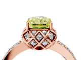 Rose gold Fancy Yellow Radiant Cut Diamond Scalloped Halo Engagement Ring with Round Shared Prong Band_16