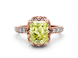 Rose gold Fancy Yellow Radiant Cut Diamond Scalloped Halo Engagement Ring with Round Shared Prong Band_24