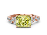 Rose gold Fancy Yellow Radiant Cut Diamond Scattered Round Accent Ring with Prong Setting_12