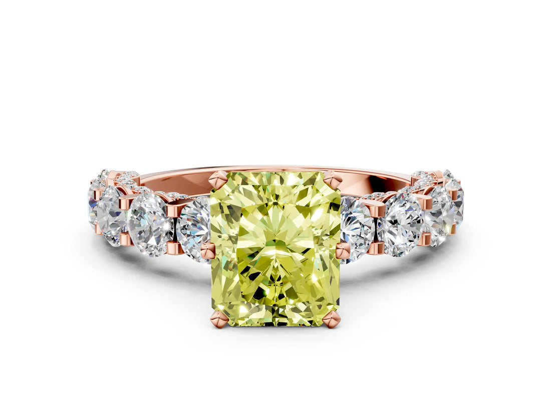 Rose gold Fancy Yellow Radiant Cut Diamond Side Stone Engagement Ring with Four-Prong Setting_25