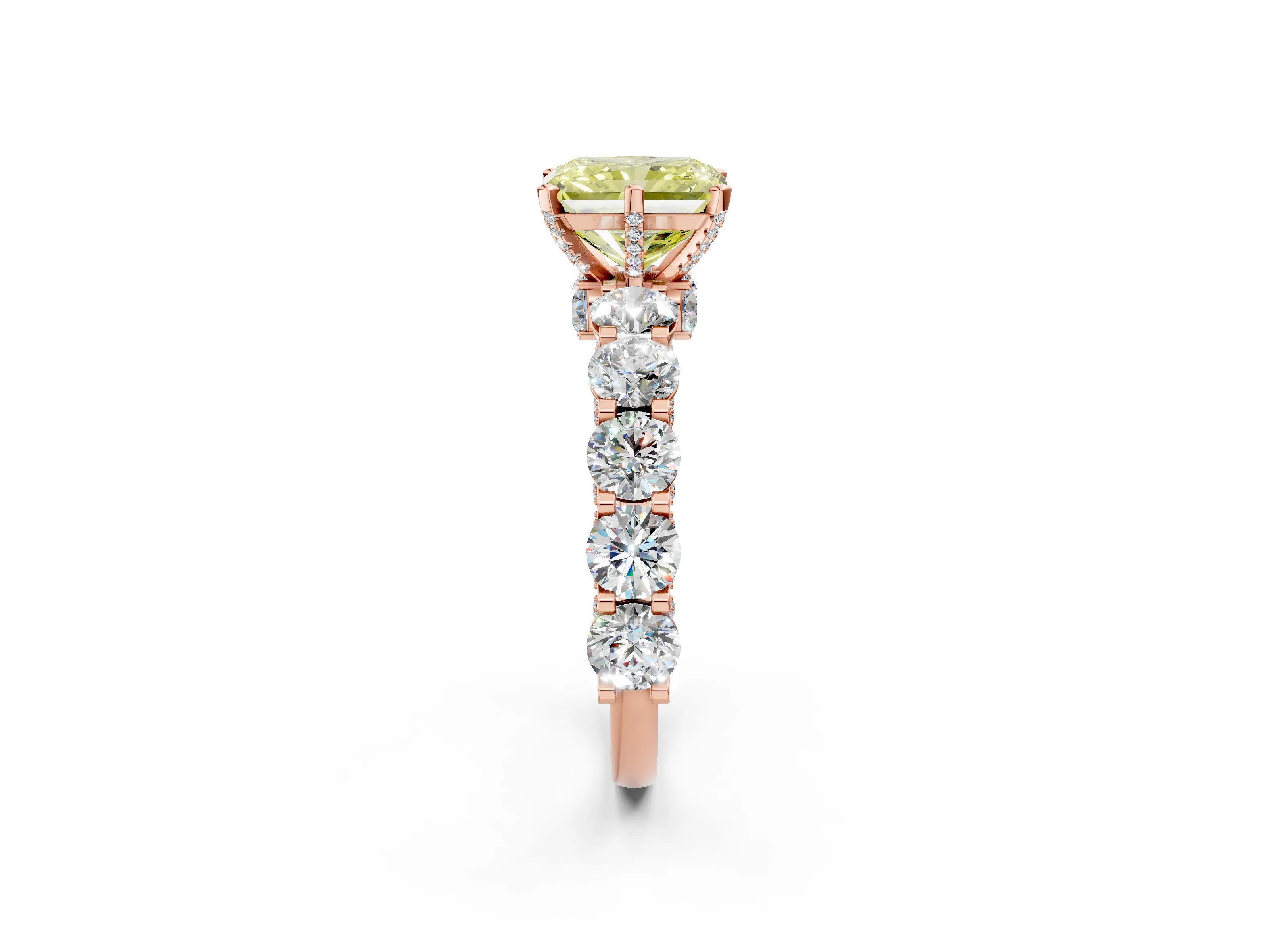 Rose gold Fancy Yellow Radiant Cut Diamond Side Stone Engagement Ring with Four-Prong Setting_26