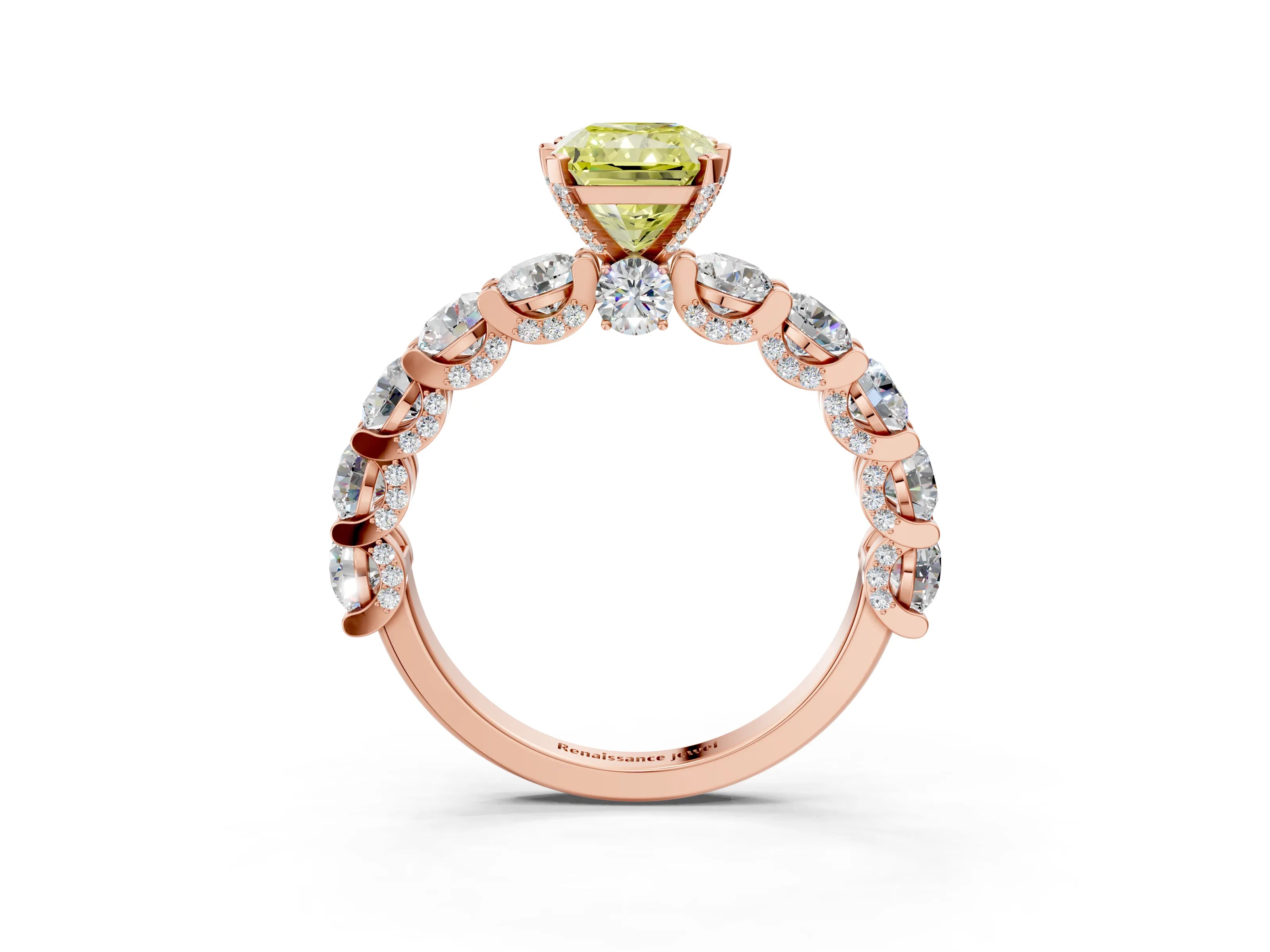 Rose gold Fancy Yellow Radiant Cut Diamond Side Stone Engagement Ring with Four-Prong Setting_27