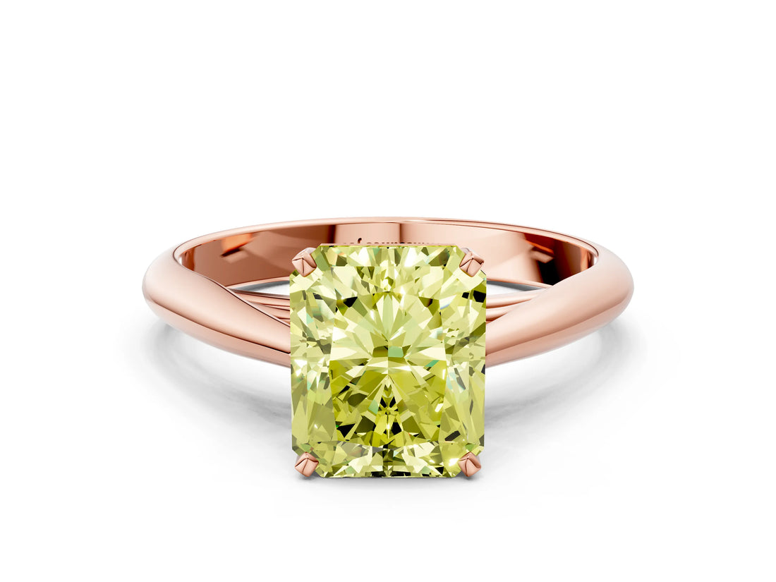 Rose gold Fancy Yellow Radiant Cut Diamond Solitaire Engagement Ring with Cathedral Setting and Four-Prong Mount_132