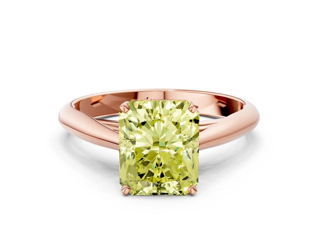 Rose gold Fancy Yellow Radiant Cut Diamond Solitaire Engagement Ring with Cathedral Setting and Four-Prong Mount_78