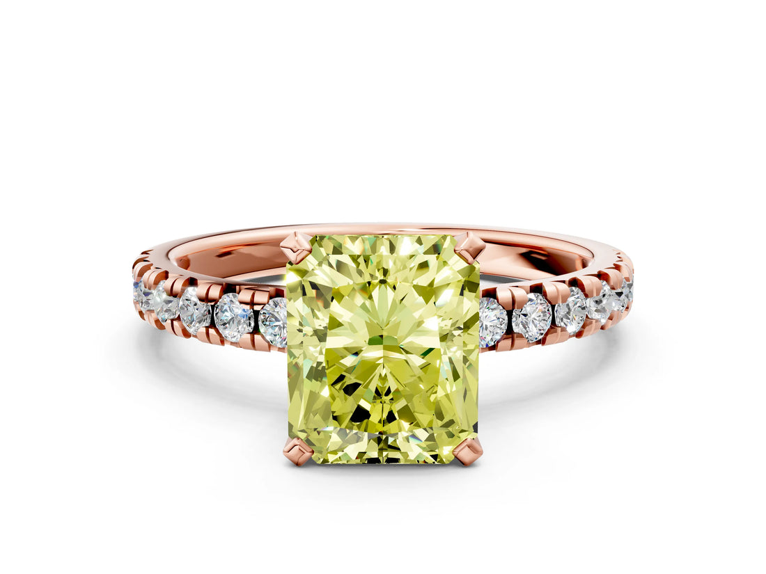 Rose gold Fancy Yellow Radiant Cut Diamond Solitaire Pavé Engagement Ring with Round Band and Prong Setting_55