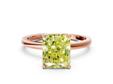 Rose gold Fancy Yellow Radiant Cut Diamond Solitaire Ring with Classic Band and Four-Prong Setting