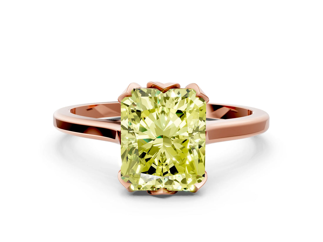 Rose gold Fancy Yellow Radiant Cut Diamond Solitaire Ring with Flower Prong Setting and Classic Band_12