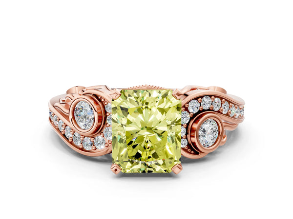 Rose Gold Radiant Cut Vintage Swirl Engagement Ring Setting for Fancy Yellow Center