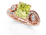 Rose gold Fancy Yellow Radiant Cut Diamond Solitaire Ring with Milgrain Pavé Band and Four-Prong Setting_163