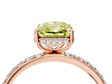 Rose gold Fancy Yellow Radiant Cut Diamond Solitaire Ring with Pavé Band and Hidden Halo_19